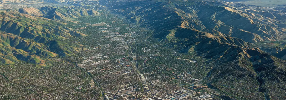 Aerial view of San Jose metropolitan area and surrounding mountains, Bay Area California